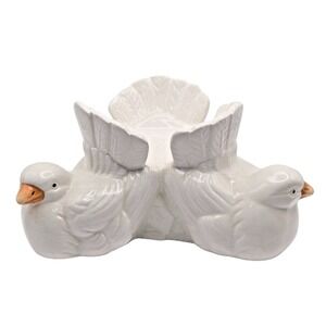 Vintage Giftco Ceramic Triple White Dove Figurine Candle Holder Home Decor Birds